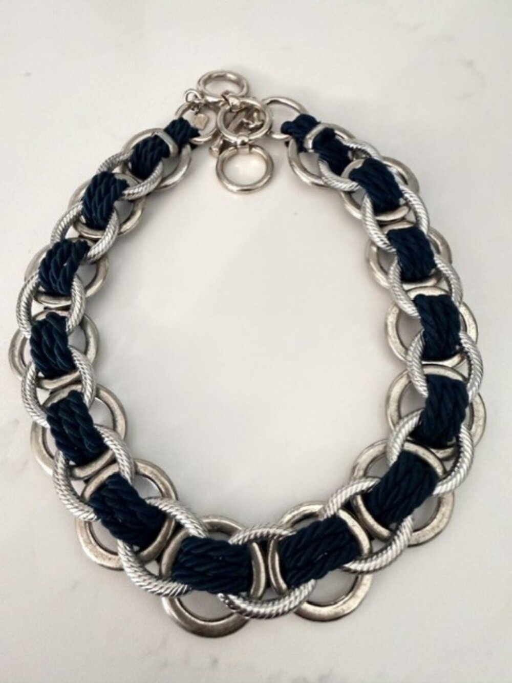 Banana Republic Bold Link Necklace – Silver Tone with Navy Cord